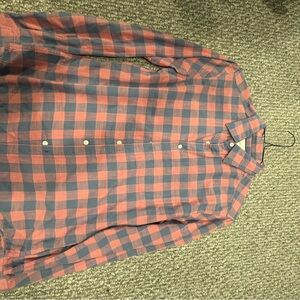 American Eagle Outfitters Coral and Navy Checkered Shirt